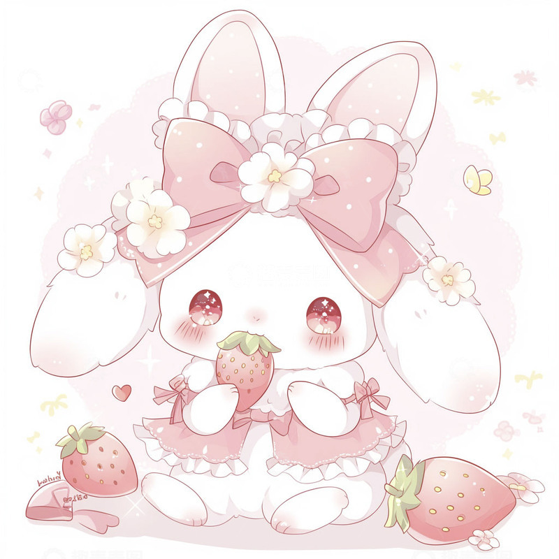 高清大图下载【趣麦麦图】卡通可爱草莓小兔子