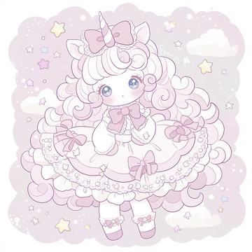 卡通可爱独角兽女孩