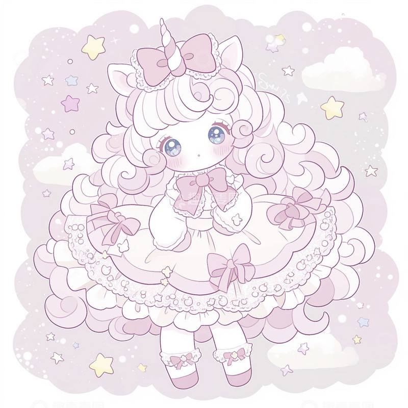 高清大图下载【趣麦麦图】卡通可爱独角兽女孩