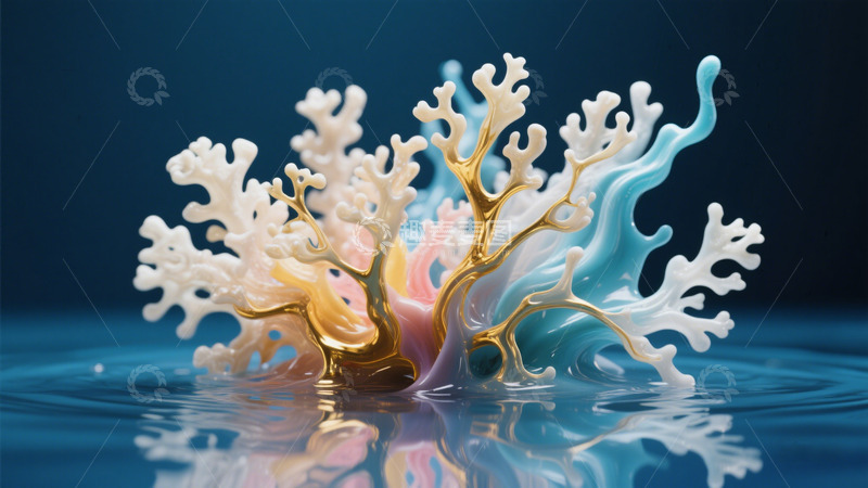 高清大图下载【趣麦麦图】极简流体艺术颜料珊瑚抽象液体艺术1
