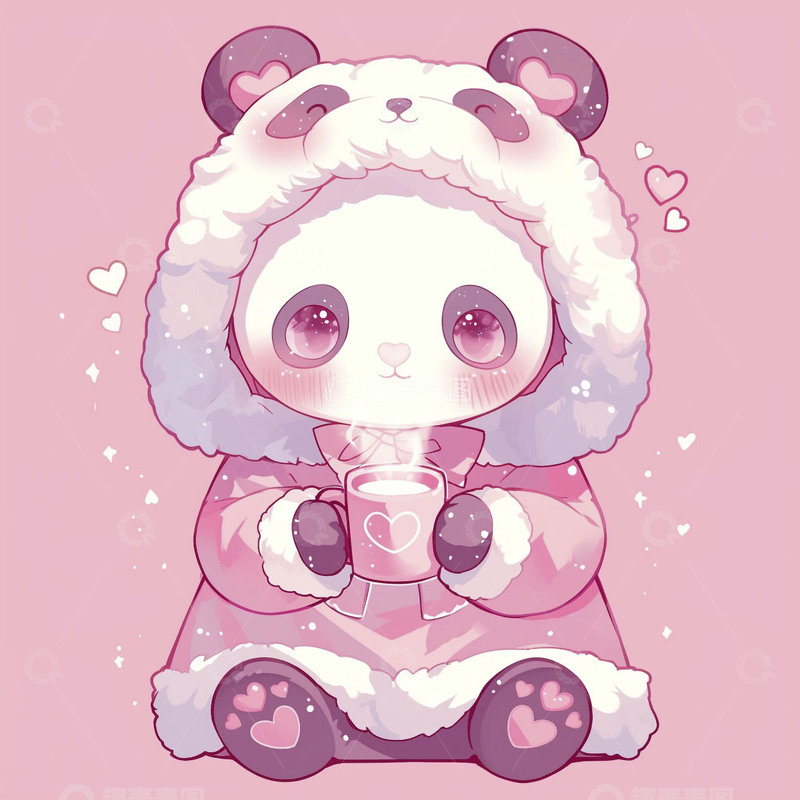 高清大图下载【趣麦麦图】卡通可爱小熊猫喝奶茶