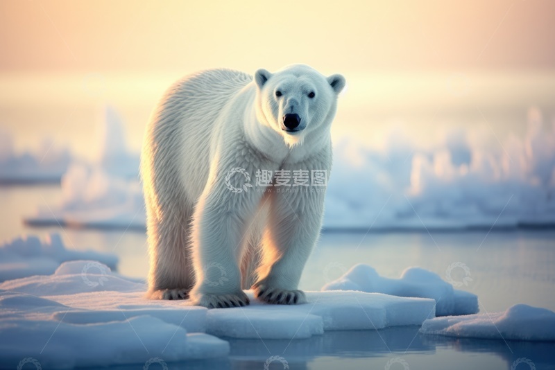 高清大图下载【趣麦麦图】站在冰面上的北极熊
