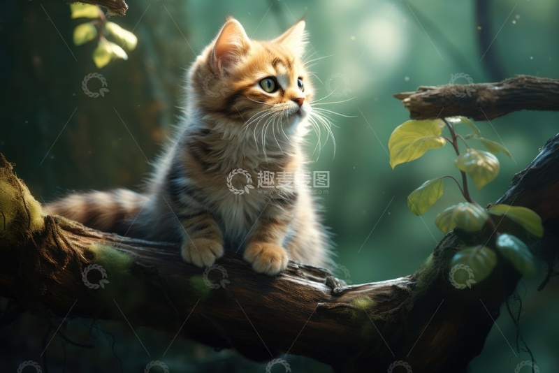 高清大图下载【趣麦麦图】趴在树干上的小猫咪