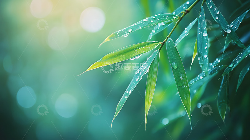 高清大图下载【趣麦麦图】春天的绿色雨露竹叶5