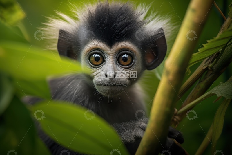 高清大图下载【趣麦麦图】树林里的一只猴子