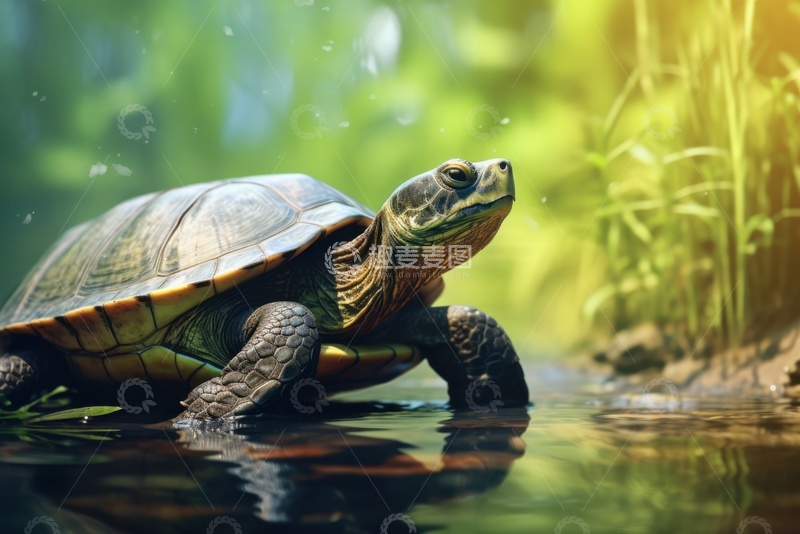 高清大图下载【趣麦麦图】水池里的一只乌龟