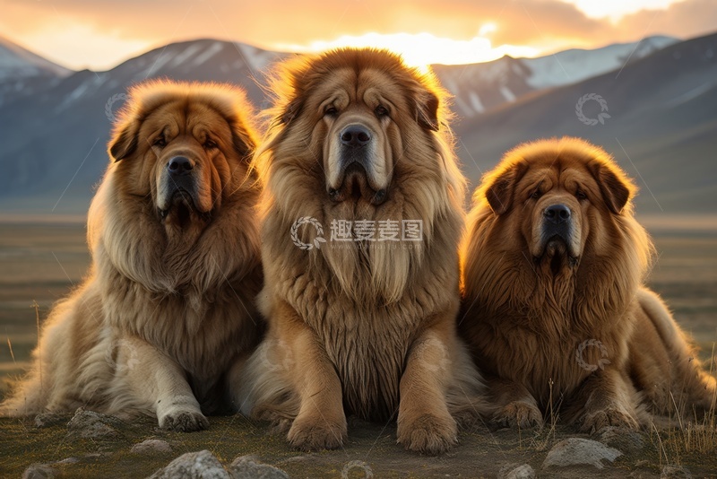 高清大图下载【趣麦麦图】坐在草原上的三只藏獒