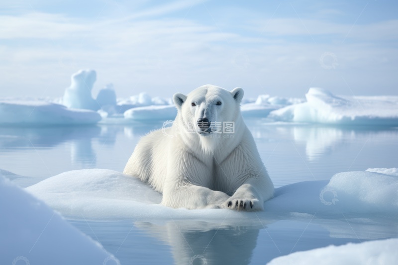 高清大图下载【趣麦麦图】趴在冰面上的一只北极熊