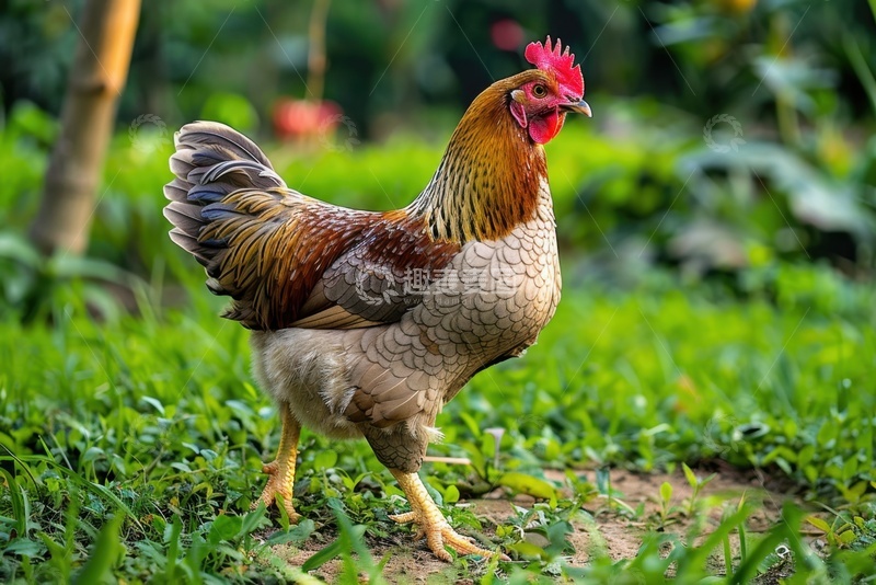 高清大图下载【趣麦麦图】草地上行走的一只母鸡