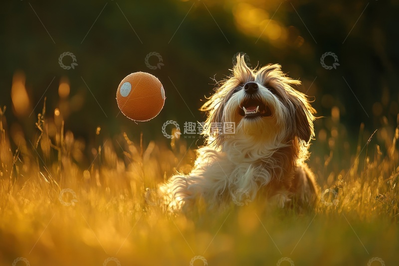 高清大图下载【趣麦麦图】草地上玩球的小狗