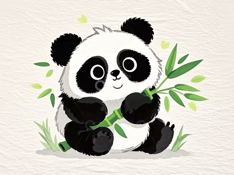 高清大图下载【趣麦麦图】卡通可爱小熊猫与竹子