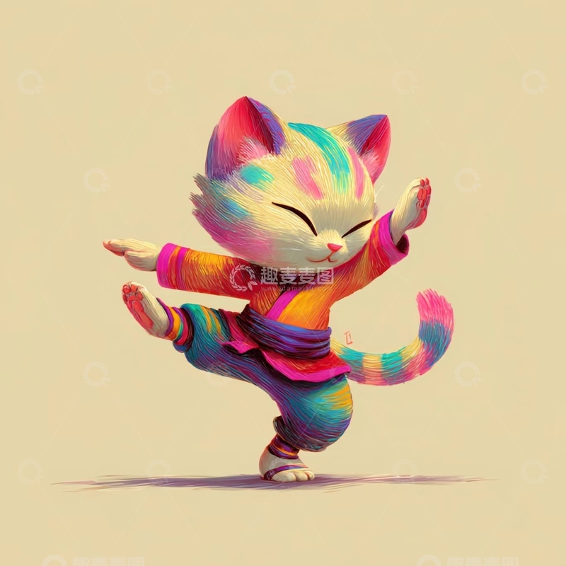 高清大图下载【趣麦麦图】小猫太极多巴胺