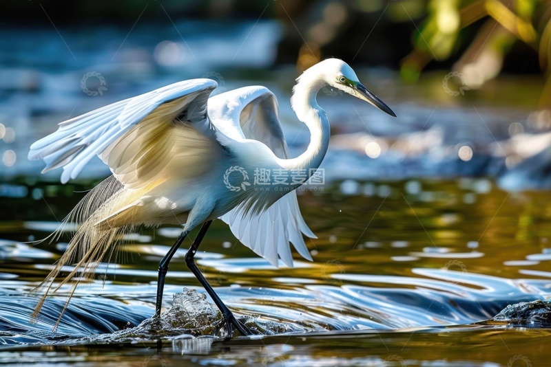 高清大图下载【趣麦麦图】捕鱼的一只仙鹤