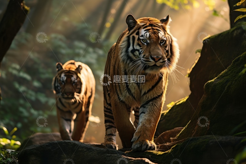 高清大图下载【趣麦麦图】丛林里行走的猛虎