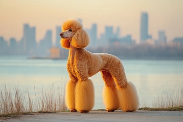 站在江边的贵宾犬