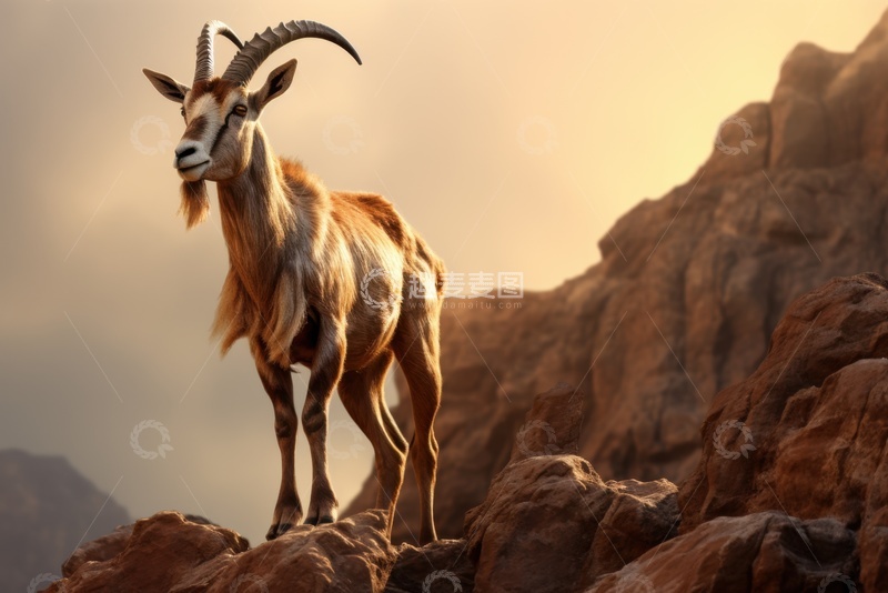 高清大图下载【趣麦麦图】岩石上站立的一只岩羊