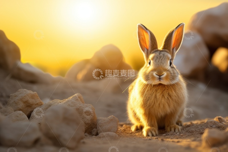 高清大图下载【趣麦麦图】沙地里的一只小兔子
