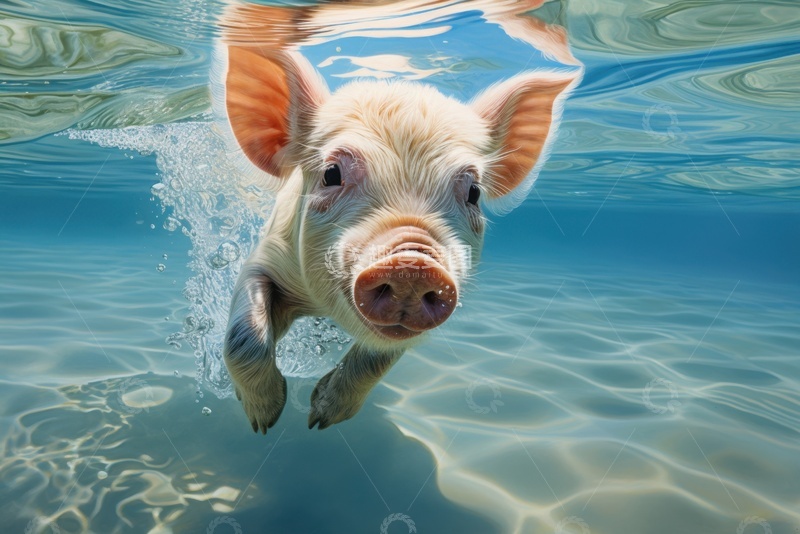 高清大图下载【趣麦麦图】潜水的一只小白猪