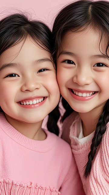 两个小女孩带着笑容合照