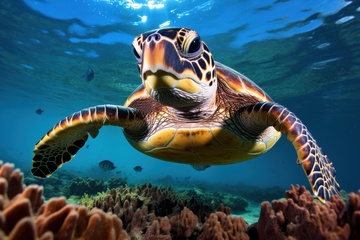 海洋里游泳的一只乌龟