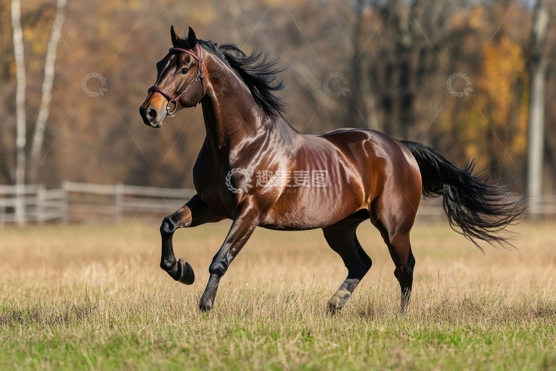 高清大图下载【趣麦麦图】草地上的一匹骏马