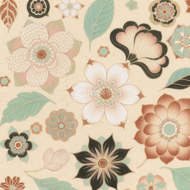 高清大图下载【趣麦麦图】卡通复古花纹满印图案