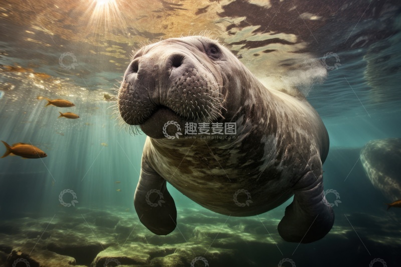 高清大图下载【趣麦麦图】潜水的一只河马