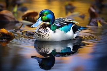 湖里游水的一只绿头鸭子