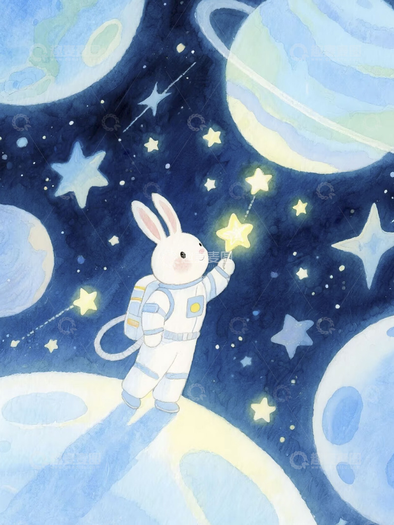 高清大图下载【趣麦麦图】卡通可爱宇航员小兔子