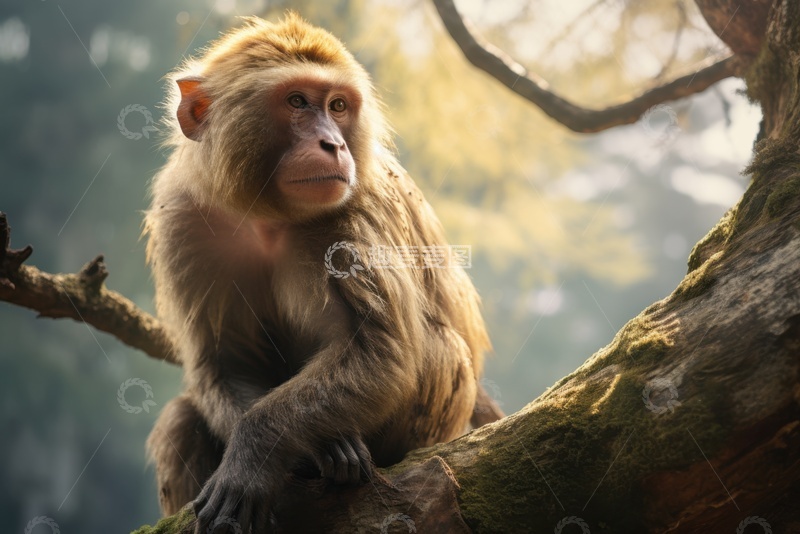 高清大图下载【趣麦麦图】坐在树干上的小猴子