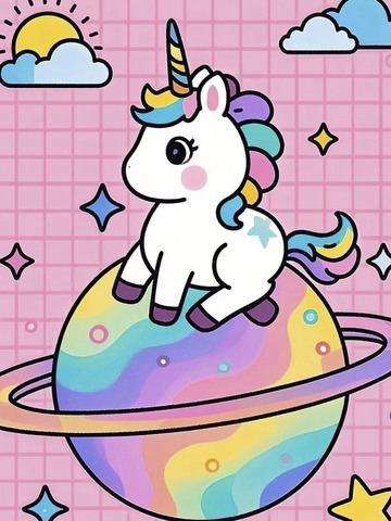 卡通可爱星球独角兽