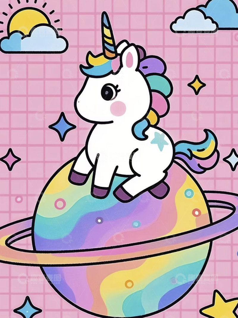 高清大图下载【趣麦麦图】卡通可爱星球独角兽