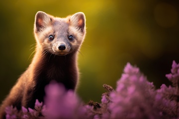 花丛中的一只黄貂