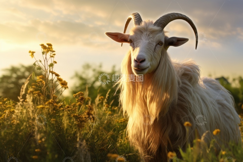 高清大图下载【趣麦麦图】草丛中的一只老山羊