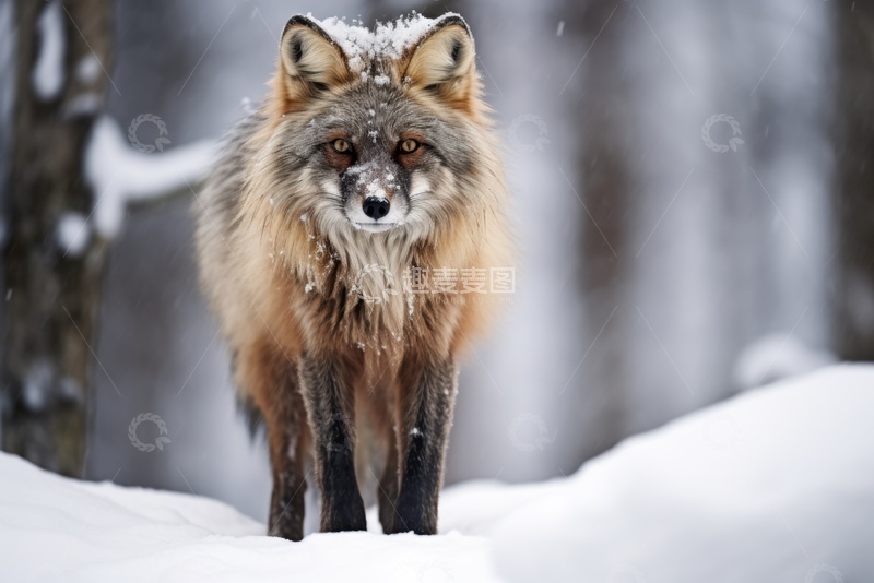 高清大图下载【趣麦麦图】雪地上站立的一只狐狸