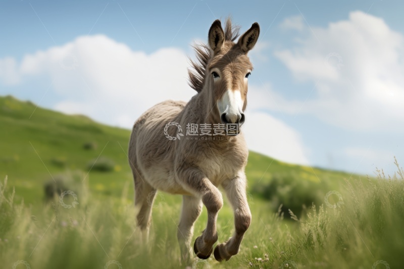 高清大图下载【趣麦麦图】绿草地上奔跑的毛驴