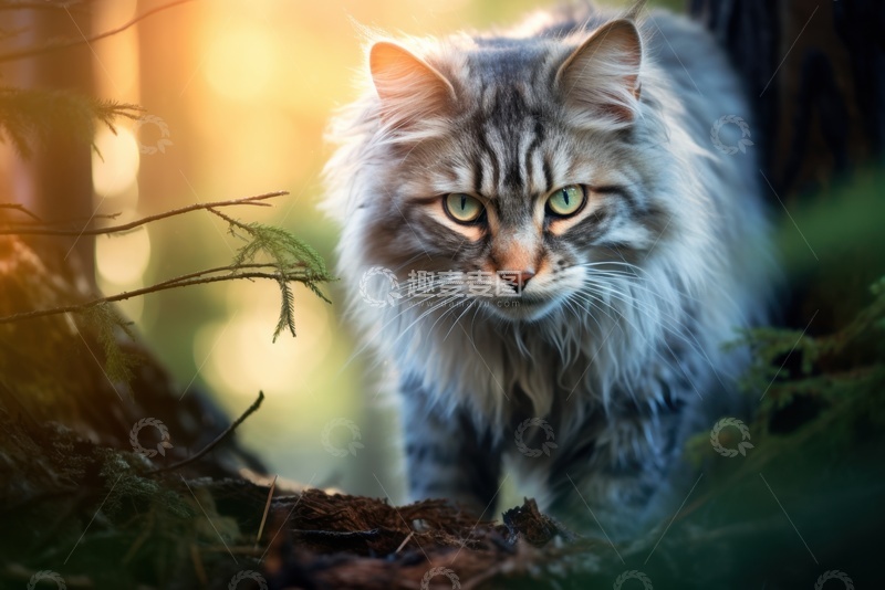 高清大图下载【趣麦麦图】户外行走的长毛猫
