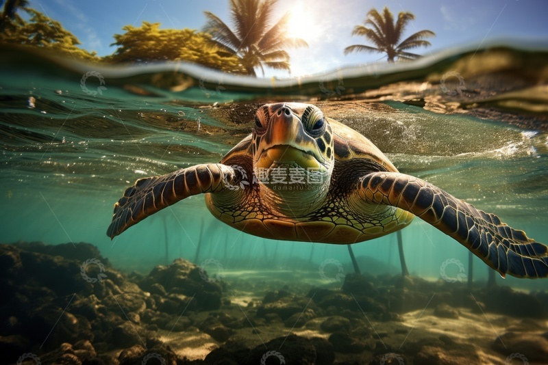 高清大图下载【趣麦麦图】大海里游泳的海龟1