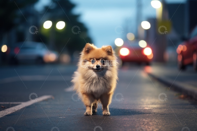 高清大图下载【趣麦麦图】公路上行走的京巴狗