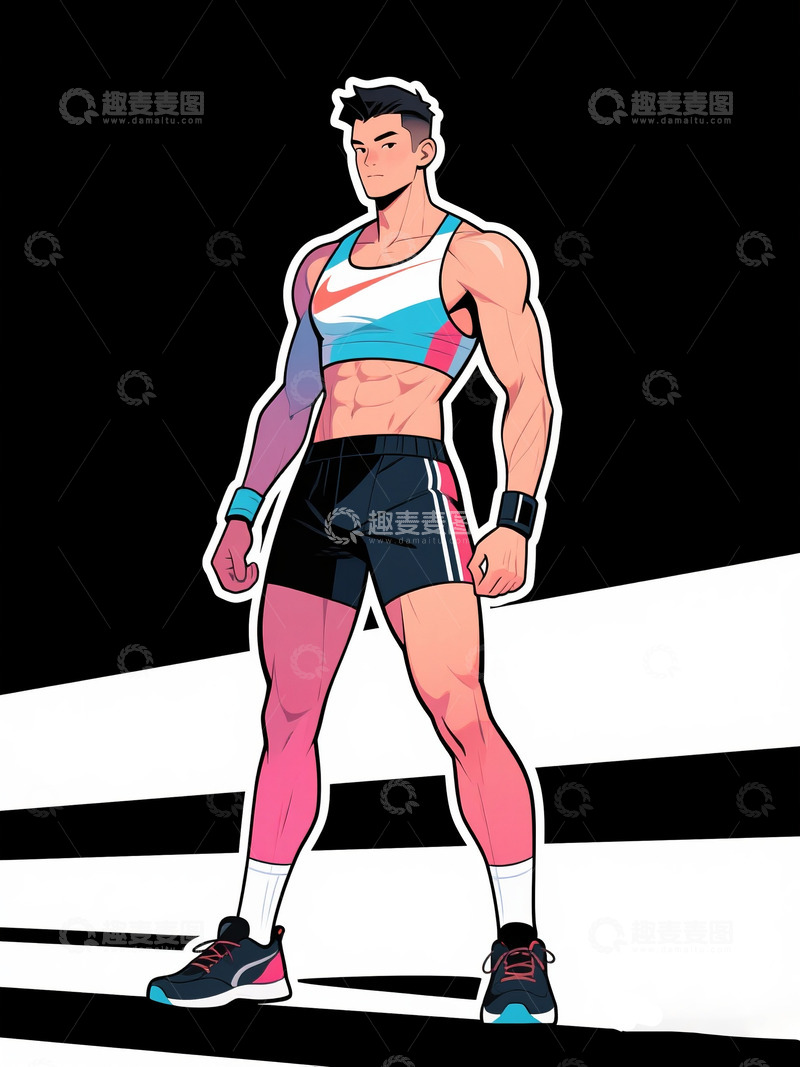 高清大图下载【趣麦麦图】健身的漫画人物5