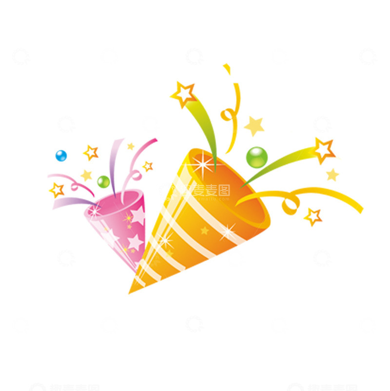 高清大图下载【趣麦麦图】手绘星星彩带礼花筒1