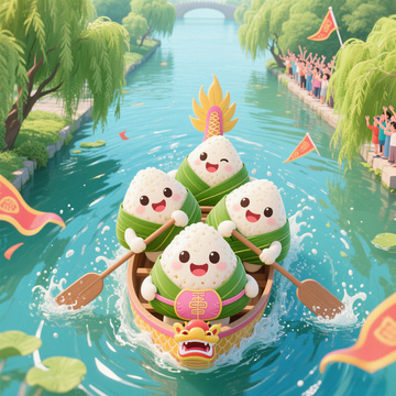 端午节可爱粽子划龙舟素材