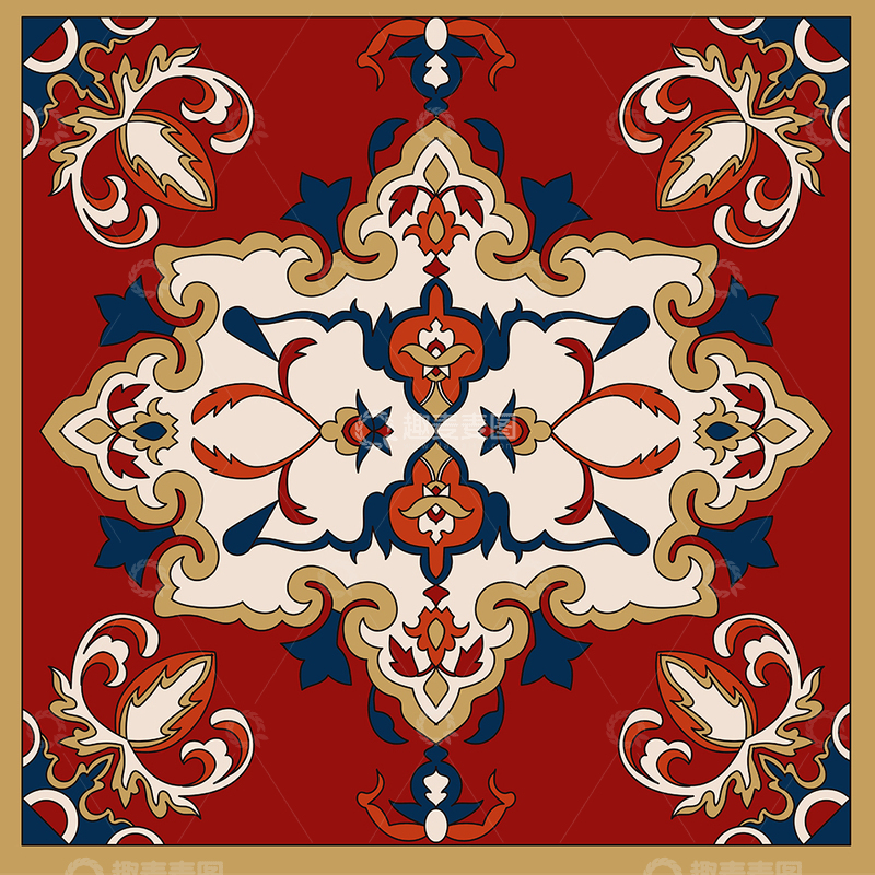 源文件下载【趣麦麦图】-手绘波斯地毯图案设计欧式客厅地垫