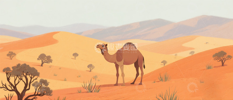 高清大图下载【趣麦麦图】沙漠里的骆驼
