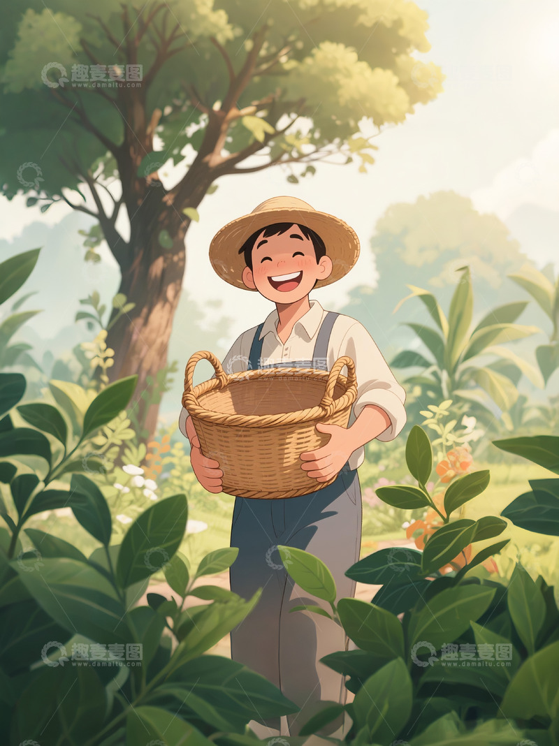 高清大图下载【趣麦麦图】农民抱着篮子2