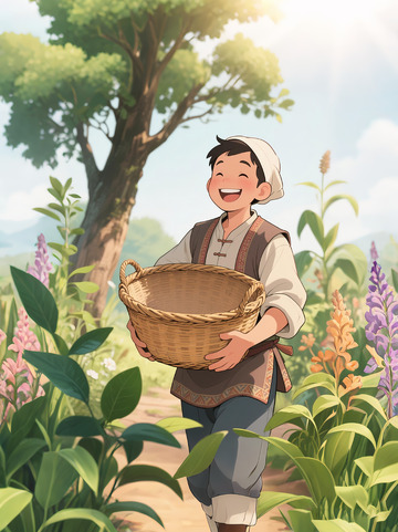 农民抱着篮子