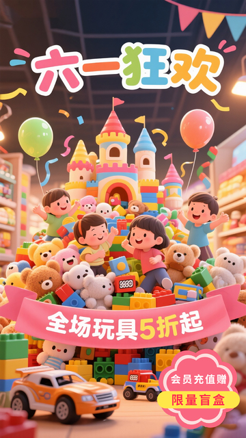 六一儿童节玩具店促销海报