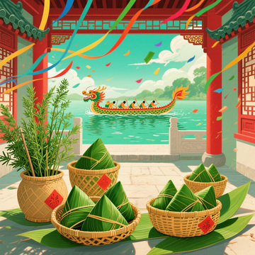 端午划龙舟吃粽子喜庆背景
