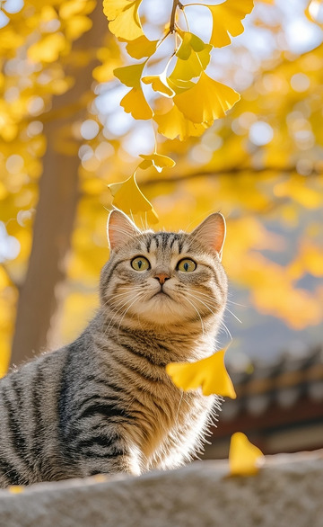 猫看着银杏树1