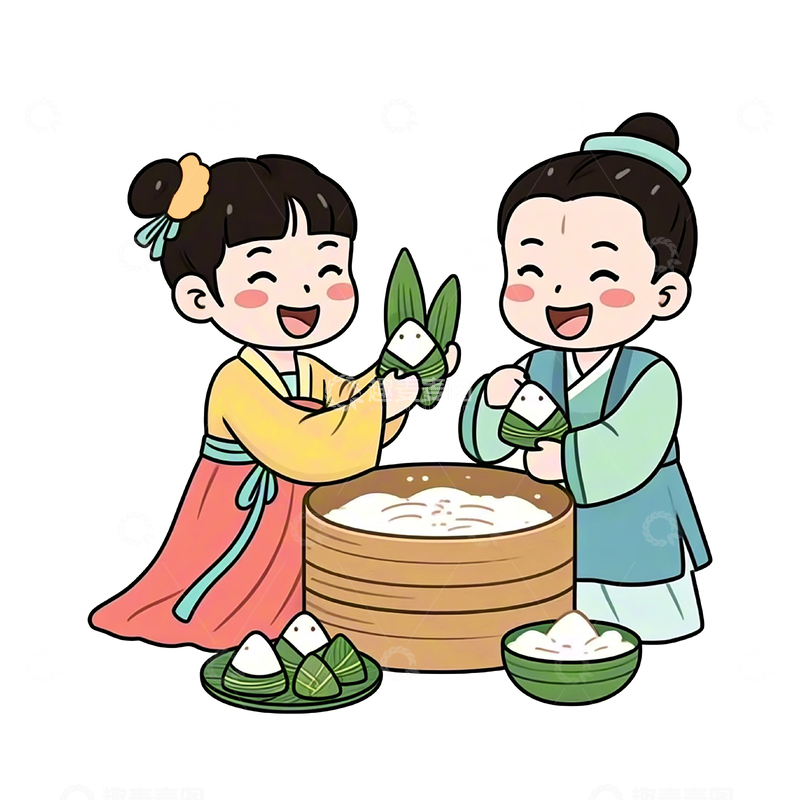 源文件下载【趣麦麦图】端午节主题卡通包粽子的儿童